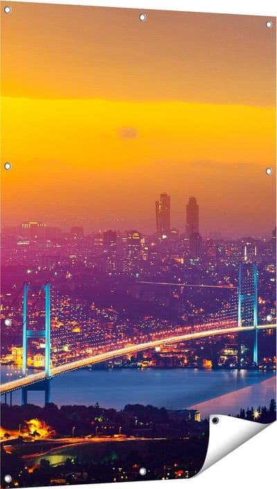 Gards Tuinposter Bosporusbrug in Istanbul bij Zonsondergang - 80x120 cm - Tuindoek - Tuindecoratie - Wanddecoratie buiten - Tuinschilderij