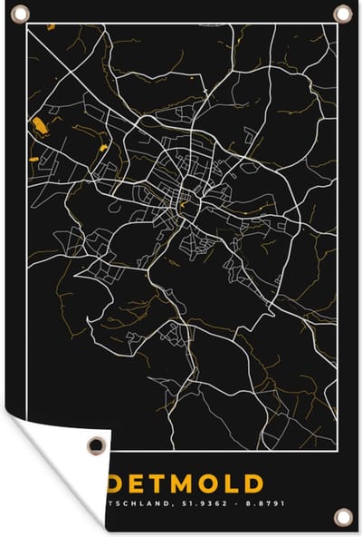 Muurdecoratie Goud – Duitsland – Plattegrond – Gold – Stadskaart – Kaart – Detmold - 120x180 cm - Tuinposter - Tuindoek