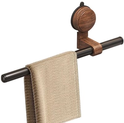 Dailygoods- Handdoekhouder met zuignap - Wandhanddoekhouder - Handdoekhouder zonder boren - Houten handdoekhouder - Water- en corrosiebestendig - Beweegbare stang - Handdoekrek