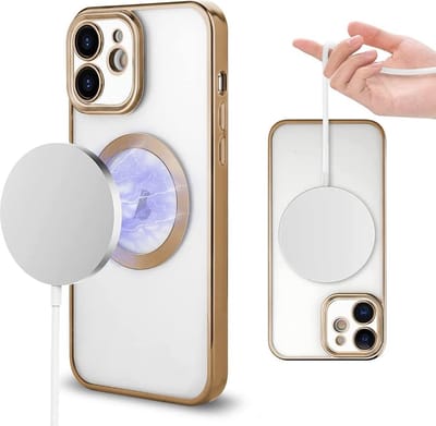 Hoesje Geschikt voor iPhone 12 Magsafe hoes backcover – Lens beschermer – Transparant / Goud
