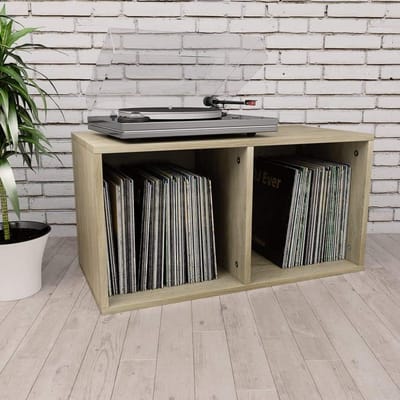 Vinyl Opbergdoos - Platenkast - Platen Organiseren - Robuuste Achterwand - 71x34x36 cm - Sonoma Eiken