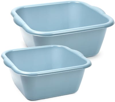 Plasticforte afwasteilen set - afwasbak - kunststof - 15 en 20 liter - Ijsblauw - huishoud emmers