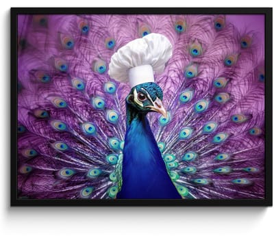 Fotolijst inclusief poster - Posterlijst 70x50 cm - Posters - Pauw - Koksmuts - Cool - Paars - Foto in lijst - Keuken decoratie muur - Wanddecoratie accessoires - Muurdecoratie - Schilderijen