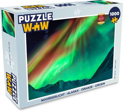 Puzzel Noorderlicht - Alaska - Oranje - Groen - Legpuzzel - Puzzel 1000 stukjes volwassenen