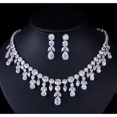 Wong Rain Luxe 925 Sterling Zilver Saffier Smaragd Topaas Edelsteen Geboortesteen Ketting / Oorbellen Bruids Sieraden Sets Groothandel 45 cm wit