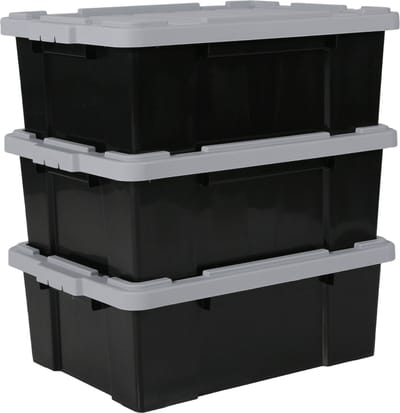 IRIS Powerbox Opbergbox - 43L - Kunststof - Zwart/Grijs - Set van 3