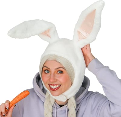 Dailygoods- Konijnenhoed - Grappige Hoed voor Feestje - Pluizige Witte/Roze Hoed - Bewegende Oren - Duurzaam en Slijtvast - Comfortabel voor Volwassenen en Kinderen - Kostuumhoed