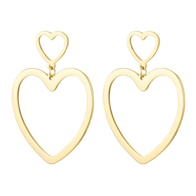 Yehwang - oorbellen 2 heart - stainless steel - goud - kadotip - valentijnsdag