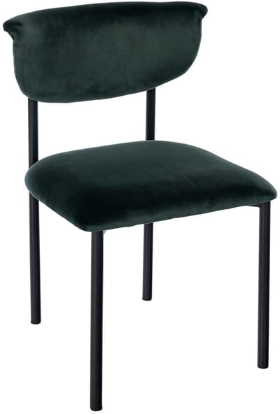 CLP Gambell Eetkamerstoel - klassiek - met rugleuning - zwart metalen poten - velvet - fluweel - Fluweel/donkergroen