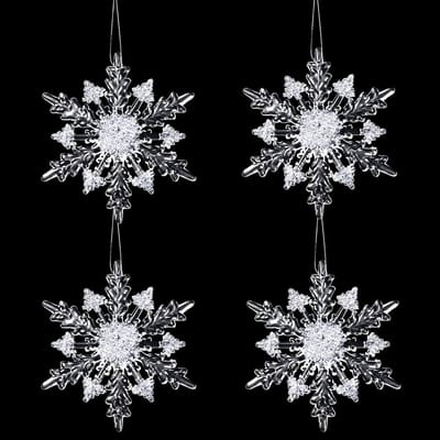 Decoratieve sneeuwvlokken kersthangers, transparant en wit, 11 x 10 cm, 4 stuks, kerstboomversiering