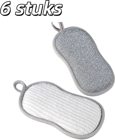 6 stuks - Schuurdoeken - Keukenschoongereedschap - Tweezijdig schoonmaken - Tweezijdig staalwol - Beschermt coatings - Zilver