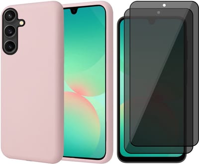 Hoesje geschikt voor Samsung Galaxy A17 5G / A26 - 2x Privacy Screenprotector Volledig Dekkend Glas - Mat Back Case Roze