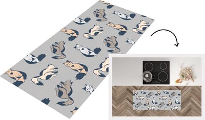 Keukenloper - Loper keuken - Patroon - Kat - Hart - 120x50 cm - Keukenloper vinyl