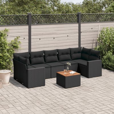 vidaXL - 8-delige - Loungeset - met - kussens - poly - rattan - zwart