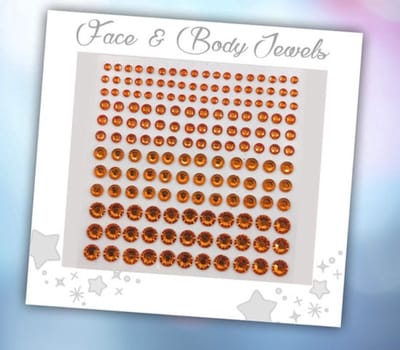 Face & Body Jewels (165 Diamantjes Oranje) [Dots Strass Steentjes met Zelfklevend Plaklaag - Sticker Diamantjes voor Lichaam en Gezicht - Festival Tattoo Set Outfit Glitter - Juwelen Rhinestones Rhine stones - Plak Diamantjes]