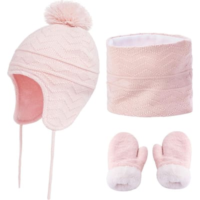 Ensemble 3 Pièces Bonnet d'Hiver pour Bébé Écharpe Gants Bonnet Tricoté Doublé Polaire Épais Doux Chaud pour Enfants Garçons 1 3 Ans gray