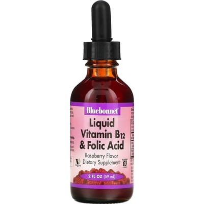 Bluebonnet Nutrition, Vloeibare Vitamine B12 & Foliumzuur, Framboos, 2 fl oz (59 ml)