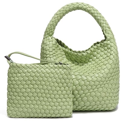 Handgeweven Handtas, Dames Enkelbandig, Crossbody, Onderarm, Modieuze Moeder-en-kind Tote Bag beige