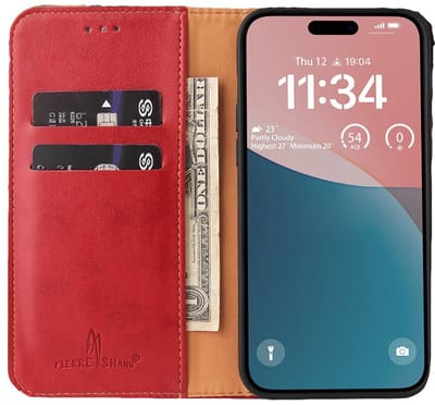 Mobiq - Premium Business Wallet geschikt voor iPhone 17 Portemonnee Hoes - rood
