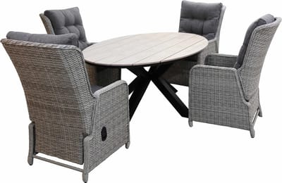 5-delige tuinset | 4 Dublin verstelbare stoelen (MG) | 180cm ovale Cyprus tuintafel (Wood)
