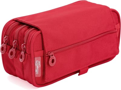 Grote Pennenhouder met 3 Vakken en Ritssluitingen - Multifunctioneel Etui voor School en Kantoor (Rood)