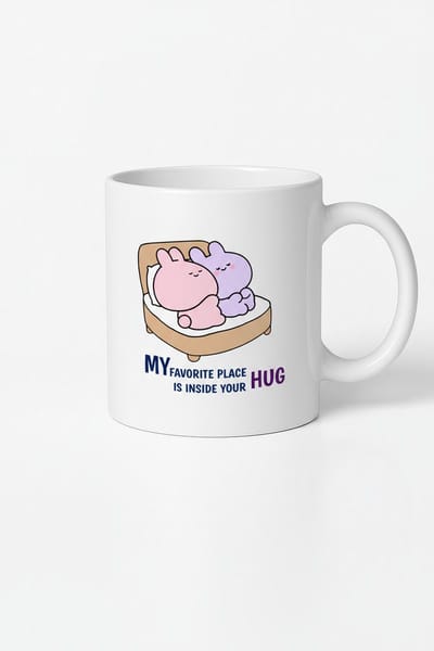 Liefdevolle Mok 'My Favorite Place Is Inside Your Hug' - Knuffel Konijntjes Beker - Perfect Cadeau voor Liefde