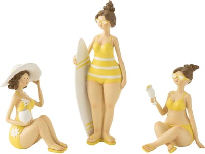 J-Line figuur Strand Vrouwen - polyresin - geel - 3 stuks