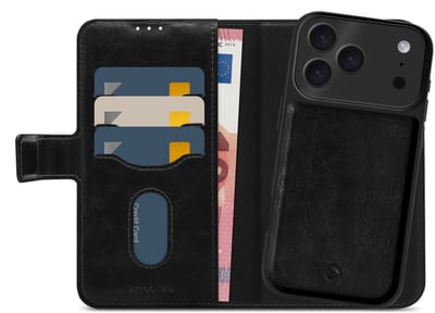 Mobilize Telefoonhoesje geschikt voor Apple iPhone 17 Pro Hoesje | Mobilize Magsafe Uitneembare 2in1 Bookcase Portemonnee | Geschikt voor MagSafe | Geschikt voor Draadloos Opladen met Magnetische Ring | Geschikt voor MagSafe Case - Zwart