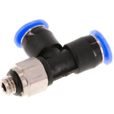4mm x M 5 rechte hoek T-stuk Messing/PBT Insteekfitting Buitendraad Draaibaar Compact Ontwerp NBR [2 Stuks]