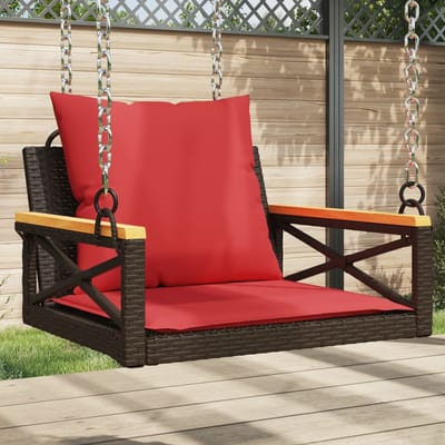 vidaXL - Schommelbank - met - kussens - 63x62x40 - cm - poly - rattan - bruin