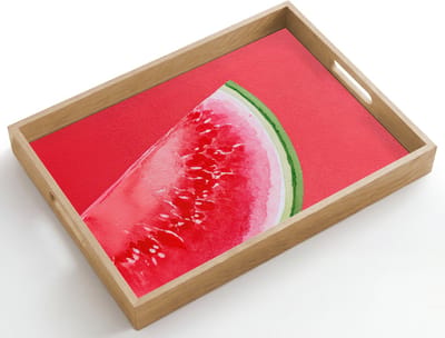 Dienblad hout 50x35 cm - Schootdienblad - Watermeloen - Rood - Zomers - Borrelplank rechthoek - Plateau dienbladen