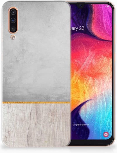 Samsung Galaxy A50 Bumper Hoesje Wood Concrete
