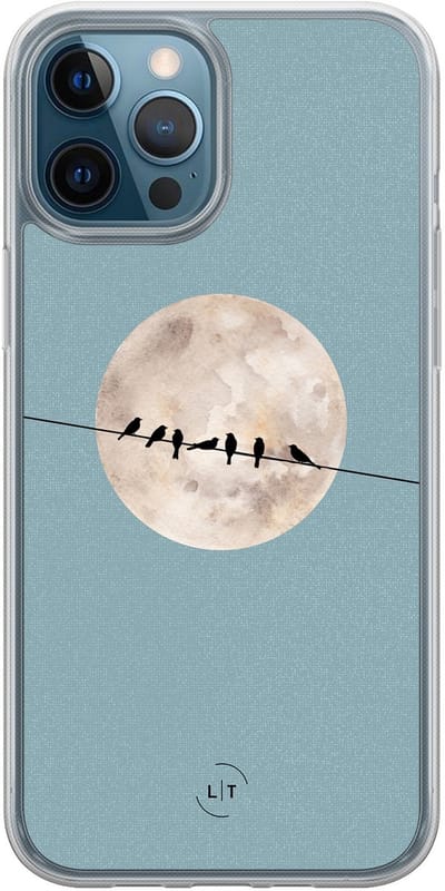 Hoesje geschikt voor iPhone 12 - Moon birds - 2in1 backcover - Print / Illustratie - Blauw - Leuke Telefoonhoesjes