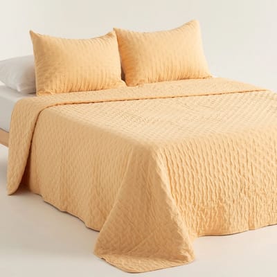 GAMUSI Nara Sprei - Gewatteerd - Superzacht - 180 x 270 cm + 2 Kussenslopen - Mosterd - Lichtgewicht Quilt - OEKO-TEX