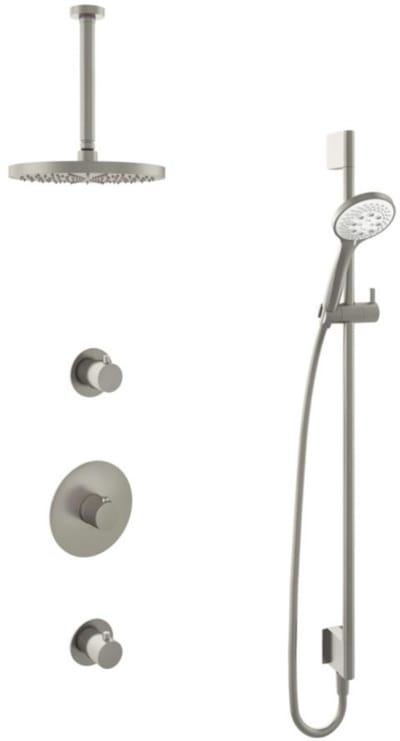 Hotbath Buddy - Inbouw Regendoucheset - 2 Stopkranen - Thermostatisch - Plafondbuis 30 cm - Hoofddouche 250 mm - Ronde Handdouche 3 Standen - Glijstang 900 mm - Waterbesparend - V02