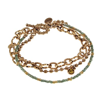 Drielaagse Armband Dames - Verguld RVS - Groene armband met T-sluiting
