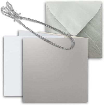Vierkante vouwkaarten - Kaartenset met enveloppen - Uitnodigingen versturen - Zilvermetallic afwerking - 15 x 15 cm - Zilver
