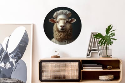 WallCircle - Wandcirkel - Muurcirkel - Schaap - Wol - Kok - Aluminium - Dibond - 60x60 cm - Binnen en Buiten