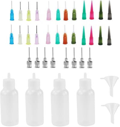 Dailygoods- Applicatorflessen Set 30 ml - 4 Stuks - Multifunctionele Naaldflessen - 32 Ultrafijne Naalden - 3 Kleine Trechters - Kunststof - Schilderfles