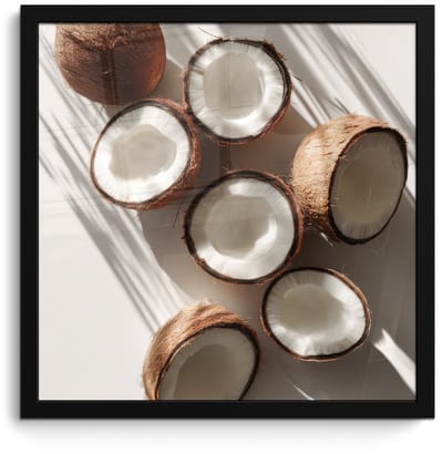 Poster in lijst - Fotolijst 40x40 cm - Posters - Kokosnoten - Bruin - Shaduw - Posterlijst zwart - Decoratie - Wanddecoratie woonkamer - Muurdecoratie slaapkamer
