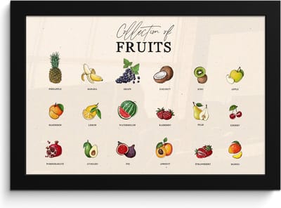 Fotolijst inclusief poster - Posterlijst 30x20 cm - Posters - Fruit soorten - Kleurrijk - Eten - Vintage - Foto in lijst - Keuken decoratie muur - Wanddecoratie accessoires - Muurdecoratie - Schilderijen