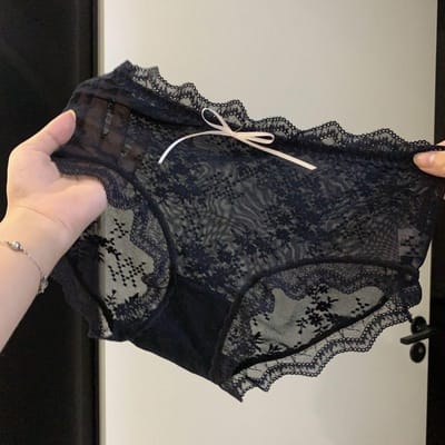 Culotte en dentelle sexy pour femme, culotte en maille sans coutures, coton, haute élasticité, culotte taille moyenne pour femme XL noir