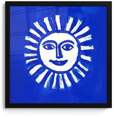 Poster in lijst - Fotolijst 40x40 cm - Posters - Zon - Gezicht - Penseelstructuur - Blauw - Posterlijst zwart - Decoratie - Wanddecoratie woonkamer - Muurdecoratie slaapkamer