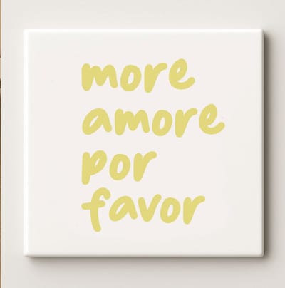 More Amore Por Favor Tegel 15x15cm – Minimalistische Romantische Citaat Keramische Wandtegel, Perfect Cadeau voor Koppels of Woondecoratie