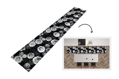 Keukenloper - Loper keuken - Rozen - Zwart Wit - Patronen - 300x50 cm - Keukenloper vinyl