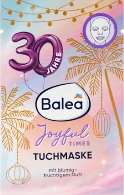 Balea Gezichtsmasker - Sheet Mask - Joyful Times | 1x 20g - Met Bloemig-fruitige Geur | Limited Edition 30 jaar Balea
