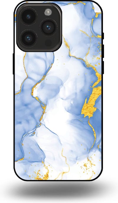 Smartphonica Telefoonhoesje Geschikt voor iPhone 14 Pro Max met Lichtblauw Goud Marmer Opdruk - TPU Backcover Case Lightblue Gold Marble Design geschikt voor iPhone 14 Pro Max