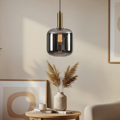 LumenXL Zwarte design hanglamp goud - rookglas - Basso