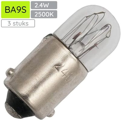 Miniatuur Signaallamp Ba9s 240V 2.4W - 10 mAh - 3 stuks - T9 Gloeilamp Ø9mm - 23mm - 2500K - Dimbaar