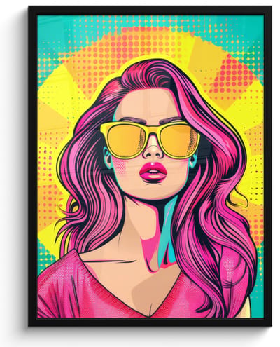 Poster in lijst - Fotolijst 60x80 cm - Posters - Zonnebril - Vrouw - Zonnig - Geel - Posterlijst zwart - Decoratie - Wanddecoratie woonkamer - Muurdecoratie slaapkamer